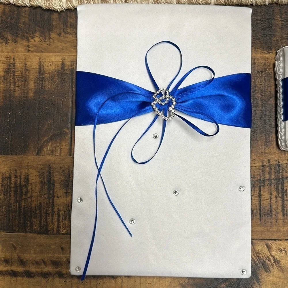 Wedding guest signature book with matching pen set new royal blue